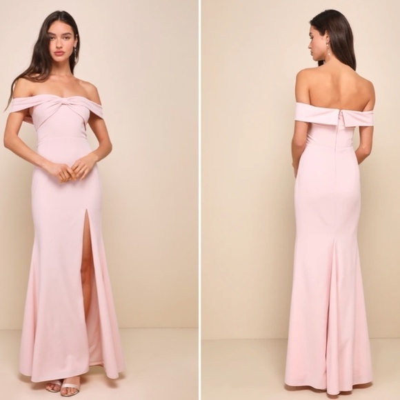 LULU's Chic Sexy Prom Wedding Off the Shoulder Light Pink Trumpet Maxi Dress - Picture 1 of 4
